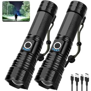 Rechargeable Flashlights High Lumens, 900000 Lumen Super Bright Flashlight, 2pack Led High Powered Flash Light, Flashlight for Home, Camping, 5 Modes/12h Run Time for Outdoor, IPX6 Waterproof
