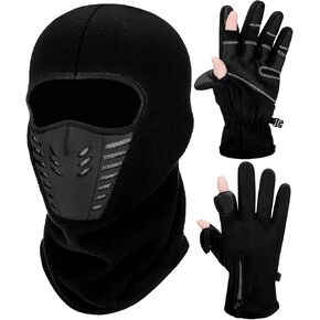 Geyoga Winter Fishing Gloves for Men Women with Balaclava Ski Mask Set Windproof Waterproof Fingerless Touchscreen