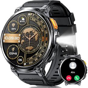 Military Smart Watch for Men with LED Flashlight 1.85" Big Screen Rugged Smart Watch 730mAh Large Battery 114 Sports Modes Fitness Watch Heart Rate Sleep Tracker Tactical Smartwatch for iOS Android