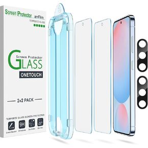amFilm Auto-Alignment OneTouch for Samsung Galaxy S24 FE 6.7'' Screen Protector + Camera Lens Protector,Tempered Glass,30 Seconds Installation, Bubble Free, Case Friendly, Anti-Scratch [2+2 Pack]