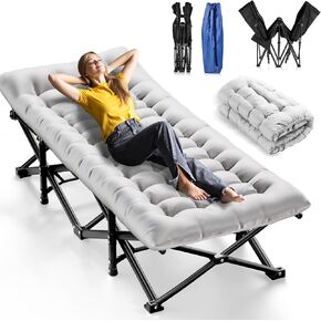 Camping Cots for Adults, Upgraded Folding Camping Cot Heavy Duty Deluxe Size Sleeping Cots Bed 1200D Double Layer Oxford Camping Cot Mattress Portable cot Bed for Home Beach Travel, 550LBS