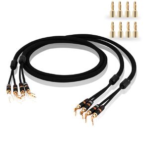 Monosaudio 12 مقياس كابل مكبر الصوت زوج سلك مكبر الصوت مع مقابس الموز/موصلات مجرفة Y قابلة للتحويل مطلية بالذهب OFC النحاس لمكبر الصوت/مكبرات الصوت/مستقبل AV/أنظمة صوت ستيريو منزلية (3M)