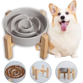 Elevated Slow Feeder Dog Bowl - Raised Ceramic Dog Bowl with Anti-Slip Stand - Puzzle Maze Dog Food Bowl for Fast Eaters - Heavy Big Dog Dish - Designed for Medium and Large Dogs - Green - 8.8 inch