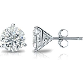 14k White Gold Round Simulant CZ Diamond Stud Earrings (1/4-2ct, Excellent Quality) 3-Prong Martini, Push-Back by Diamond Wish