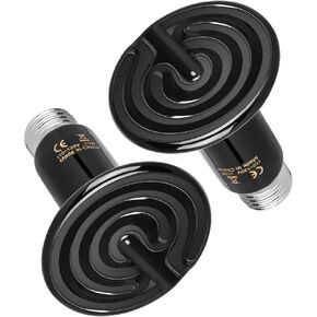 Simple Deluxe 25W Ceramic Heat Emitter Reptile Heat Lamp Bulb No Light Emitting Brooder Coop Heater for Amphibian Pet & Incubating Chicken, 2 Pack