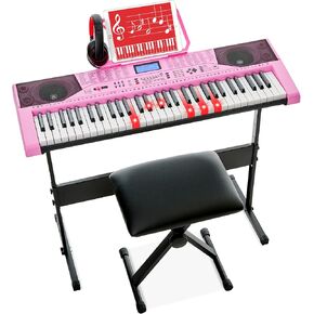 Best Choice Products 61-Key Beginners Complete Electronic Keyboard Piano Set w/Lighted Keys, LCD Screen, Headphones, Stand, Bench, Teaching Modes, Note Stickers, Built-In Speakers