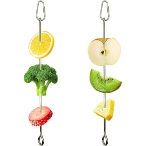 2PCS Bird Skewer Food Holder Feeder Stainless Steel Bird Skewer Fruit & Vegetable Stick Holding Small Animal Foraging Hanging Parrot Cage (26cm / 10 in)