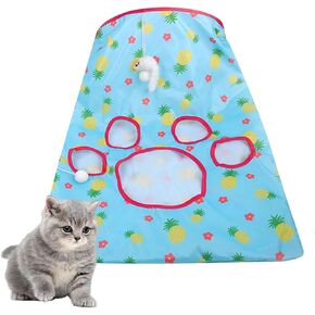 Cat Tunnel Bag Kitty Collapsible Tunnel Toy Crinkle Sack Bag Pet Interactive Cat Cave Toy with 1 Little Mouse & 3 Toy Ball Green M
