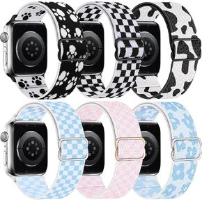 6 Pack Stretchy Solo Loop Compatible with Apple Watch Band 38mm 40mm 41mm 42mm 44mm 45mm 49mm Women Men,Soft Nylon Elastic Braided Strap Wristband for iWatch Series Ultra 9 8 7 6 5 4 3 2 1 SE