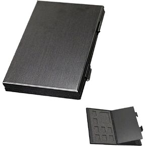 PCTC Portable Aluminum Memory Card Case Carrying Holder for SD MicroSD Micro SDXC SDHC TF Card with 3M Adhesive Matrix Black Skin for Good Protection, Black (13 Slots)