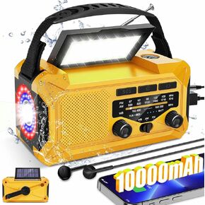 10000mAh Emergency Weather Radio with Solar Charging, Portable Radio AM/FM/NOAA, Hand Crank & Type-C Charge, LED Flashlight Compass Reading Lamp for Outdoor Camping Phone Charger SOS Alarm Radio