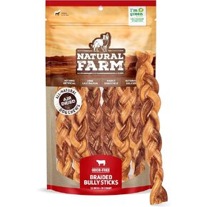 أعواد الفتوة المضفرة الخالية من الروائح من المزرعة الطبيعية (12 بوصة، 10 عبوات) - 100% من لحم البقر الذي يتغذى على العشب، خالي من الحبوب، قليل الدسم وقابل للهضم بالكامل، أفضل علاجات الأسنان - مضغ البيتزا الأكثر أمانًا وطويل الأمد لإبقاء كلبك مشغولاً in Kuwait