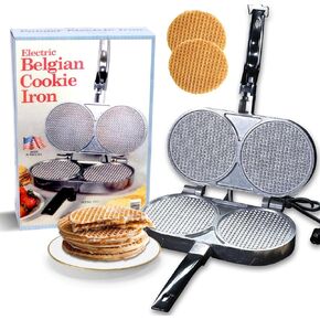 C Palmer Thin Belgian Cookie Iron, Double Waffle Maker for Increased Output, Cast Aluminum Non Toxic Waffle Maker, Create Authentic Thin Belgian Waffles in Your Own Home, Made in the USA, Model 1110