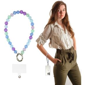 Colorful Chain Phone Strap, Bead phone Wrist Strap, Fashionable, Includes one Tether Tabs,for Most Phones, Bags, and Purses