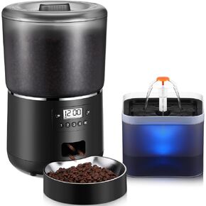 Honeydak Automatic Cat Feeder and Cat Water Dispenser Automatic Cat Food and Water Dispenser Timer 4L Cat Food Dispenser Automatic 2L Pet Water Dispenser with 1-4 Meals Feeding Schedule for Cats Dogs
