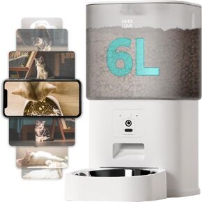 Automatic Cat Feeder 1080P HD with Night Vision, 6L Automatic Dog Feeder Customize Feeding Plan, Timed Pet Feeder 2.4G with Two-Way Audio, Easy to Assemble and Clean, Record Feeding Moments