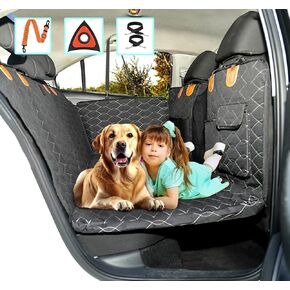 Back Seat Extender for Dogs-Supports 330lbs,Waterproof Dog Car Seat Cover with Hard Bottom,Mesh Window,Storage Pockets,600D Heavy Duty Scratch-Proof Non-Slip-Dog Hammock for Cars,SUVs,Trucks (Brush)