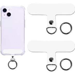 2 PCS Phone Lanyard Patch with 2 Metal Spring Rings, Universal Phone Lanyard Patch Pad, Black Phone Tether Strap Connector, Multifunctional Cell Phone Lanyard Tab for Most Cell Phones Cases