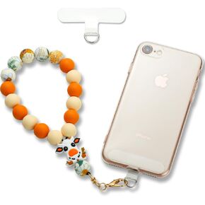 Silicone Beaded Phone Wrist Strap,Boho Cell phone Lanyard,Elastic Hands-Free Phone Strap Wristlet Bracelet Keychain