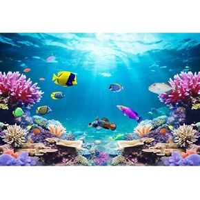 AWERT 30x12 inches Underwater World Fish Tank Background Undersea Theme Aquarium Background Polyester Colorful Coral Tropical Fish Tank Background