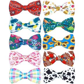 PET SHOW 10 Pack Summer Small Dog Bow Ties Sliding Collar Attachments Puppy Cats Hawaiian Bowties for Medium Dogs Floral Fruit Bowknots Party Holiday Pet Grooming Accessories(Small)