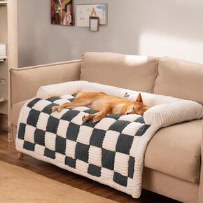 Pet Couch Covers for Sofa, Large Dog Couch Cover Bed Cream Square Plaid Washable Pet Mat for Furniture Protector Sofa Cover for Dogs, Large, Black
