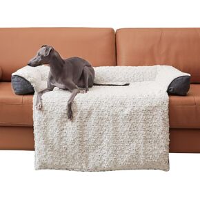 Luxurious Calming Dog Bed Mats, 45" Large Dog Couch Bed for Furniture Protector with Removable Washable Cover, Fluffy Plush Dog Mat for Large Medium Small Dogs and Cats,White Gray