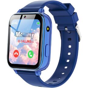 4G Smart Watch for Kids – Kids Phone Watch with Calling SOS Texting WIFI Music Games Pedometer Camera Alarm Stopwatch Video Calculator (Not Support GPS), Smart Watch for Boys Girls Ages 4-12 (Blue)