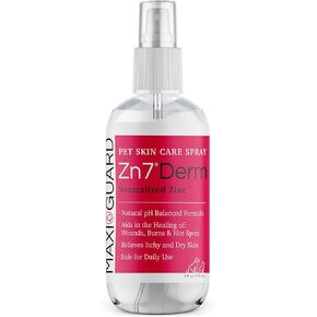 Maxi-Guard Pet Skin Care Spray Zn7 Derm with Neutralized Zinc for Dogs, Cats, Bovine, Exotics and Companion Animals (4oz), red/White