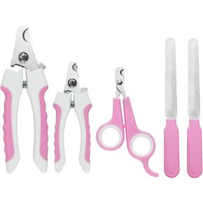 5Pcs Dogs and Cats Grooming Nail Clippers Kit Pet Claws Nail Clipper Trimmers, with Protective Guard Lock to Avoid Over Cutting, Professional Trimmers for Large and Small Cat and Dog Animal. (Pink)