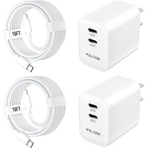 i Phone 16 15 Charger Fast Charging, 2Pack Dual Port 20W USB C PD3.0 Wall Charger Block with 10FT USB C to C Cord for iPhone 16 Pro Max /16 Pro/16 Plus/15 Pro Max /15 Pro/15 Plus, iPad Pro/Air/Mini 6