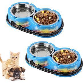 2 Pack Heated Water Bowl for Cat, Intelligent Thermal Pet Water Warmer Outdoor Heated Pet Double Stainless Steel Bowl and Anti Bite Wire Large Capacity Heated Water Bowl for Feral Dog Cat Bird (Black)