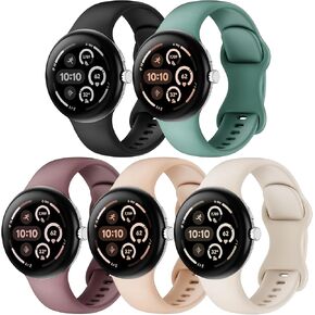 5 Pack Watch Bands Compatible with Google Pixel Watch 3 45mm,Soft Silicone Durable Sport Waterproof Replacement Straps for Pixel 3 45mm Smartwatch Accessories Women Men