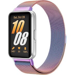 Amzpas Metal Bands for Samsung Galaxy Fit 3 Band, Stainless Steel Mesh Band Compatible with Samsung Galaxy Fit 3 for Women Men