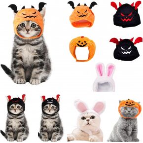 5 Pcs Halloween Cat Hat Cat Costume Pumpkin Cat Hats Bat Cosplay Hats,Kitten Puppy Dress Up Halloween Easter Costume Adjustable Accessory Headwear(Halloween Style)