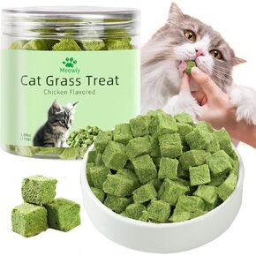 Meowly 110g Cat Grass Treats for Cat, Cat Grass Cube, Natural Dried Cat Grass Teething Stick Snacks for Cats, Edible Cat Chew Toys for Teeth Cleaning and Hairball Removal