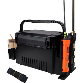 Large Tackle Box Saltwater Tackle Box Organizer Fishing Box Large 11L Fishing Bucket 2 Layer Fishing Tackle Storage with 2pcs Rod Holder and 2pcs Cup Holder Paddle Board Fishing Tool Box