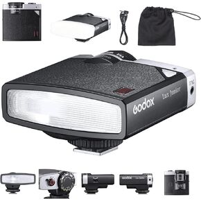 Godox Lux Junior Retro Camera Flash with Diffuser, Speedlite GN12 6000K±200K CCT, Automatic and Manual Modes 1/1-1/64 Flash Power, 28mm Focal Length for Canon Nikon Sony Fuji Olympus Cameras - White