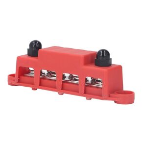4 Position Bus Bar, Low Resistance Terminal Distribution Block M10 Studs 48V 250A for Automobile RV Yacht (Red)