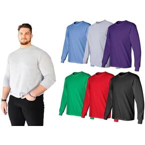 BILLIONHATS Big & Tall Long Sleeve Colorful T-Shirts for Mens 100% Cotton - Crew Neck Bulk Tees Wholesale Packs