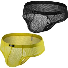 Hanhepee Men's Cheeky Bulge Pouch Thong Underwear Sexy See Through Lace Boxer Briefs Trunks