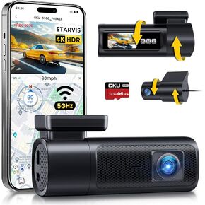 GKU Dash Cam Front and Rear, 4K 60fps/4K 30fps+2.5K Dashcam, STARVIS Sensor, Built-in 5GHz WiFi GPS, HDR, 1.47" Display, Dash Camera for Cars with Night Vision, 24H Parking Mode, Supports 512GB Max