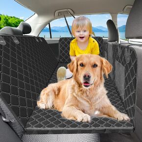 Upgrade Back Seat Extender for Dogs, Dog Car Seat Cover with Hard Bottom Holds 400lbs, Anti-Scratch Pet Car Seat Protector with Mesh Window, Waterproof Dog Hammock for Sedans, SUVs, Trucks