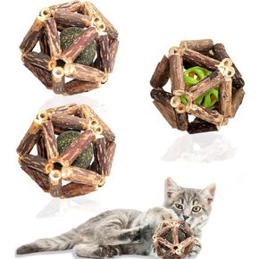 Cat Toys, 4 Packs Catnip Ball Toys, Nature Silvervine Stick Cage Cat Bell Balls, Catnip Toys for Cleaning Teeth, Relaxing Cats, for All Breeds in Kuwait
