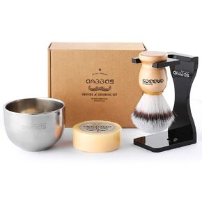 Anbbas Faux Badger Shaving Brush Set with 3.5OZ Milk Shaving Soap and Bowl Stainless Steel,Black Acrylic Shaving Stand Holer for DE Razor Men Close Shave Kit