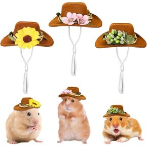 3-Piece Small Animal Accessory Set, Adjustable Miniature Hats for Hamsters, Chickens, Guinea Pigs, and Reptiles - Ideal Pet Clothes for Parties, Holidays, and Photos, Brown