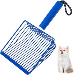 cat Litter Scooper， 2-in-1 Detachable Ergonomic Handle, Metal, Bar Grid Shape with Suspendable Cord ，Suitabla for Cat Litter Box(Blue)