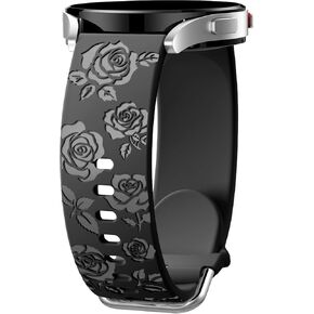 DaQin Glossy Floral Engraved Bands Compatible with Galaxy Watch 7 6 5 4 40mm 44mm/5 Pro/ 6 Classic 47mm/ Watch 4 Classic/Active 2, 20mm Soft Cute Silicone Sport Strap for Samsung Watch Bands Women Men