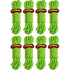 4mm Guy Lines Ultralight Tent Cords Reflective Nylon Paracord Camping Guylines Ropes with Aluminum Adjuster Tensioner for Tent Tarp Camping Hiking Outdoor Activity, 8Pack (Green)