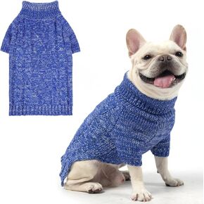 KOOLTAIL Thermal Knitted Dog Sweater for Small Medium Large Dogs, Turtleneck Cable Knit Doggy Winter Coat Warm Clothes Sweatshirt Outfits for Cold Weather, Pullover Pet Jumper for Puppy Cats Blue SM